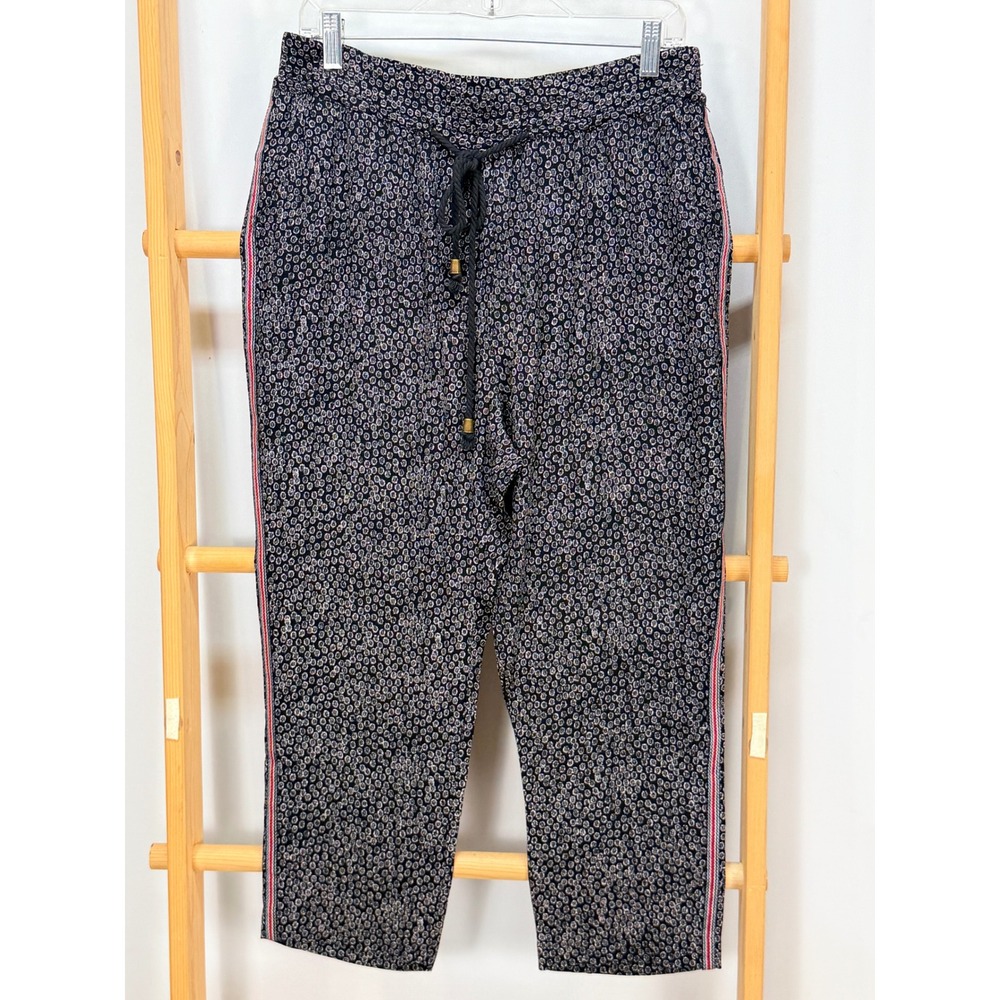 By Anthropologie Navy Medallion Print Joggers Side Stripe Petite MP